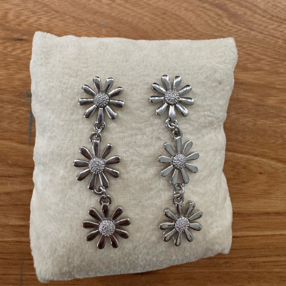 Silver Floral Drop Earrings